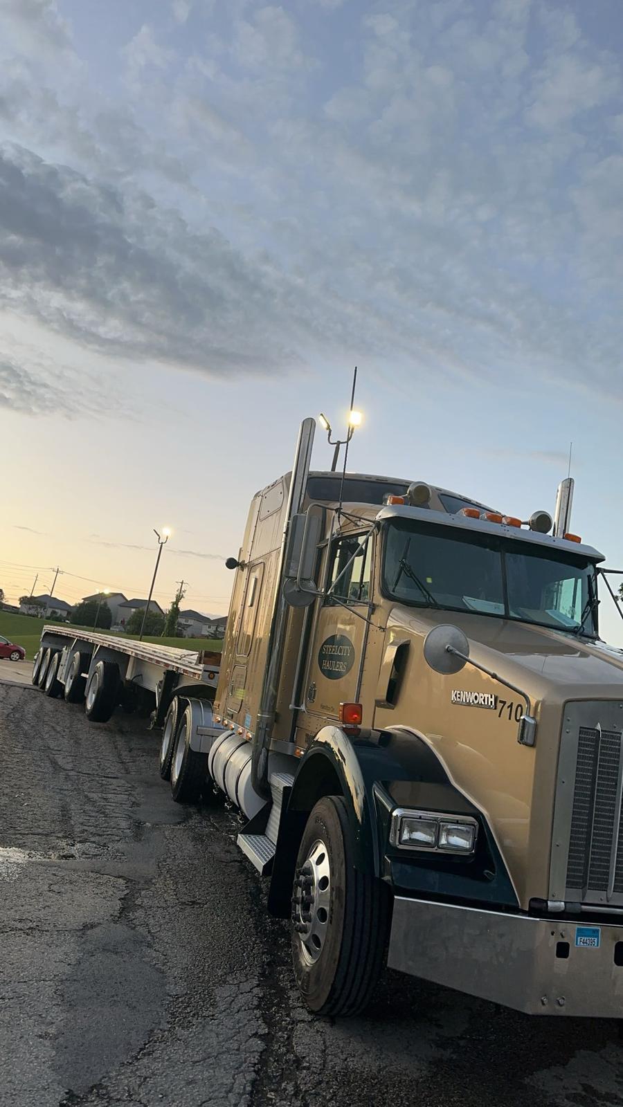 SteelCity Haulers Kenworth truck and flatbed trailer